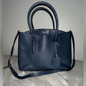 Navy Kate Spade Tote with Zipper Pocket and Long Strap